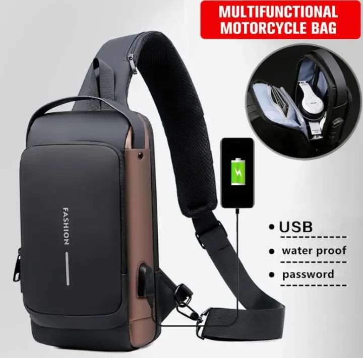 Chest Bag Multifunction Crossbody Sport Running Travel Sling Pack Anti Theft USB Charge Shoulder Messenger Pack Luxury Brand Men