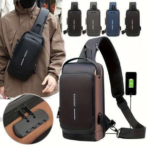 Chest Bag Multifunction Crossbody Sport Running Travel Sling Pack Anti Theft USB Charge Shoulder Messenger Pack Luxury Brand Men