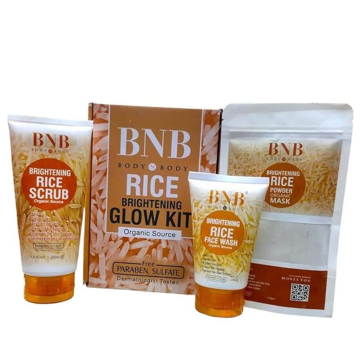 BNB Rice Extract Bright & Glow Kit ( Rice Face Wash + Rice Scrub + Rice Mask )